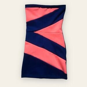 NWT Cefian blue & pink striped strapless bodycon dress